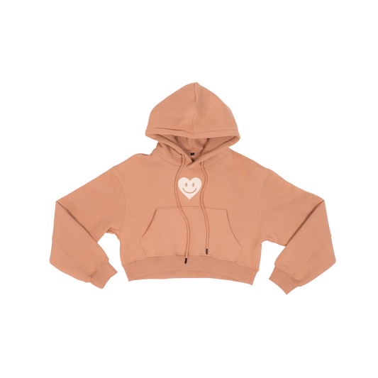 Brown hoodie with a heart design on a white background