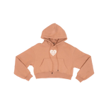 Brown hoodie with a heart design on a white background