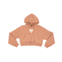 Brown hoodie with a heart design on a white background